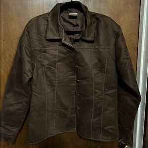 Decorated Angels Brown Faux Suede Jacket White Stitching Women’s Size Medium